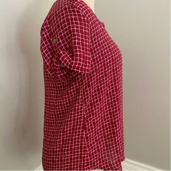 mine Red Window-pane Pattern Blouse Size Small - Picture 2 of 4